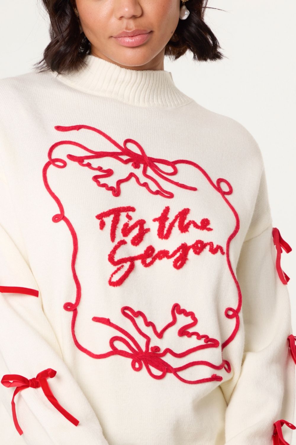 Tis The Season Embroidery Bow Jumper