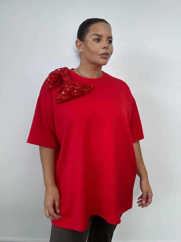 Sequin bow short sleeve top