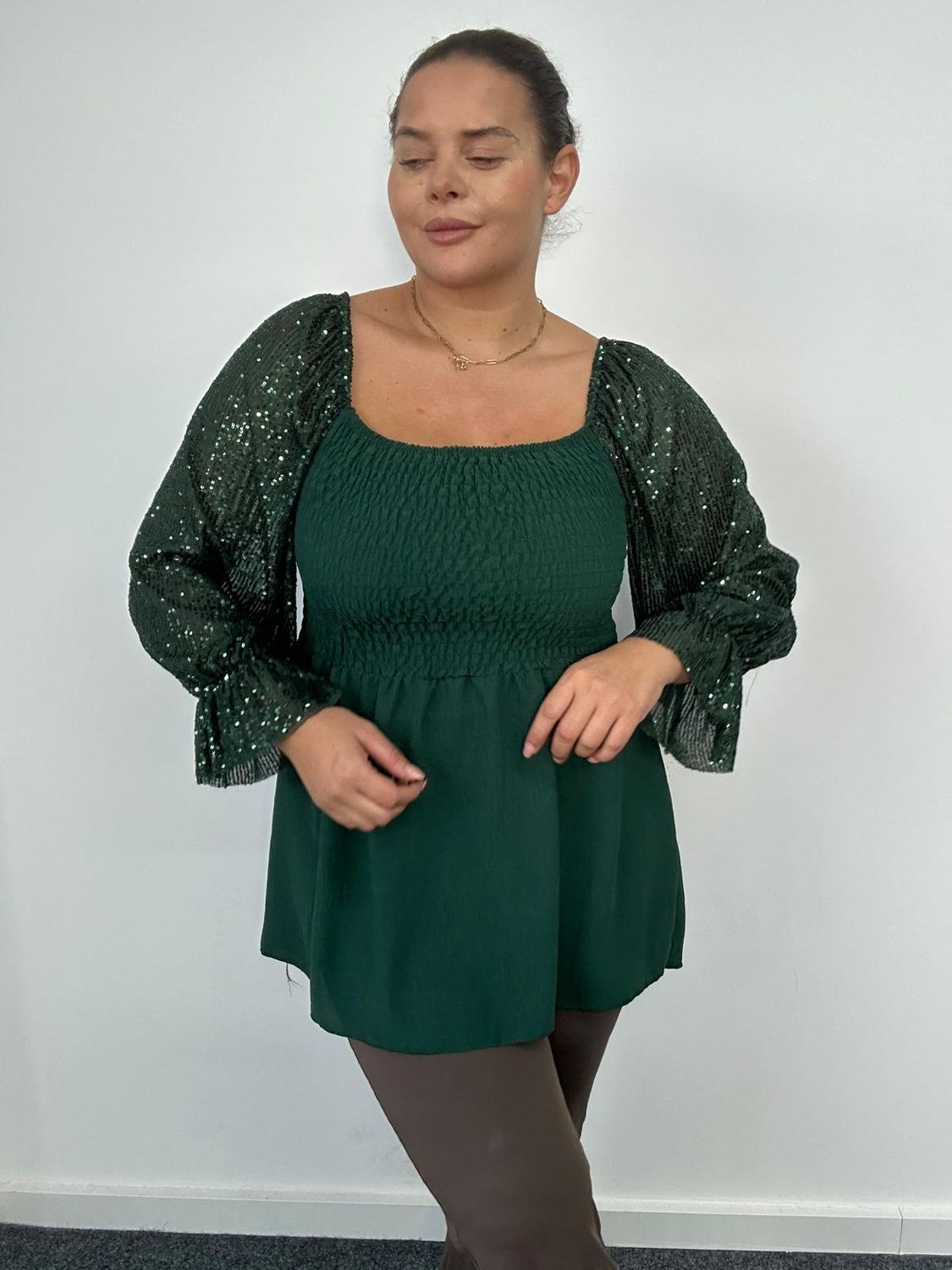 Sequin arm smock top