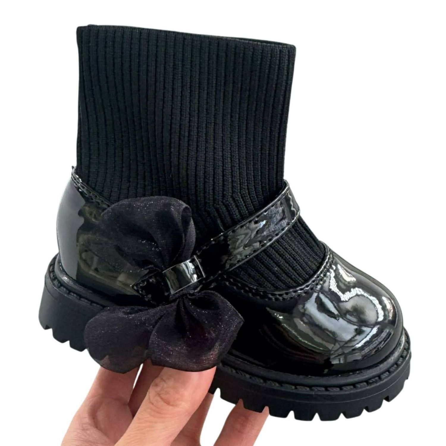 Kids black bow shoes