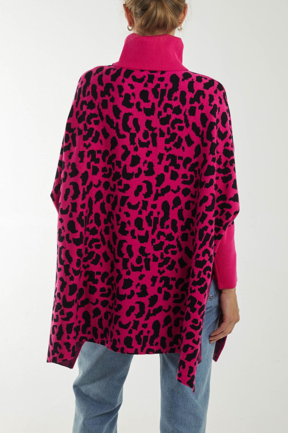 Animal Print Roll Neck Poncho Jumper