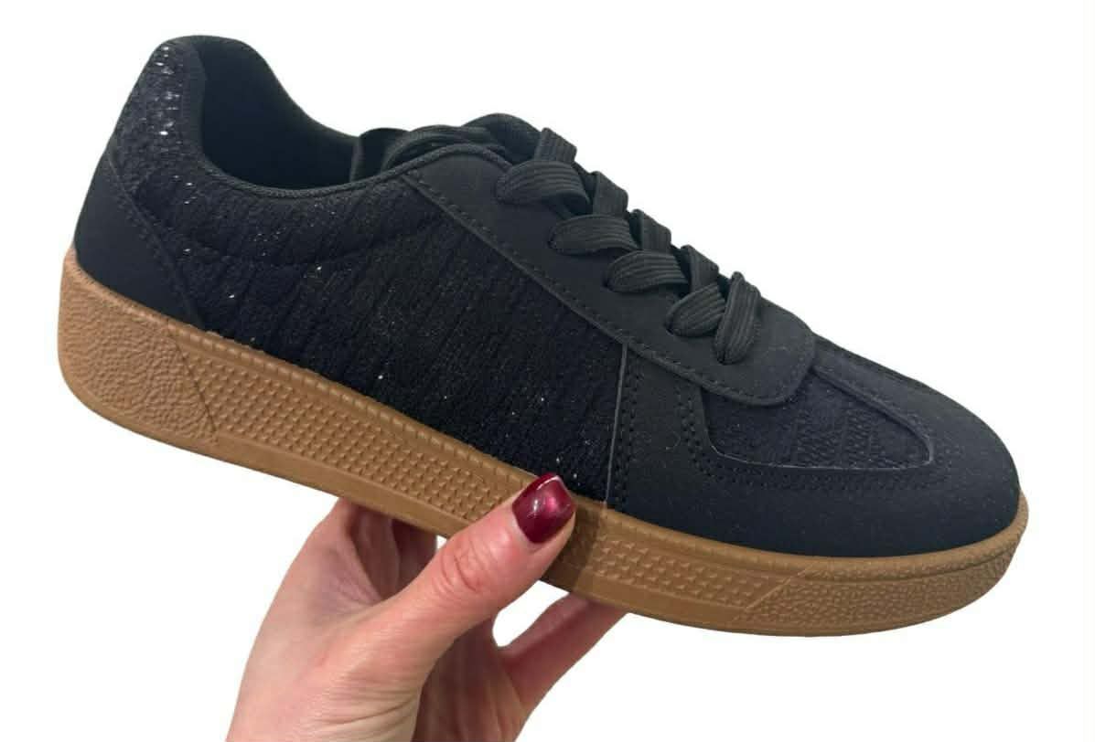 Black bling gum sole trainers