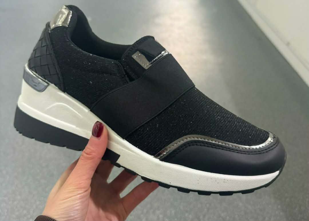 Jitter embellished black fabric trainers.