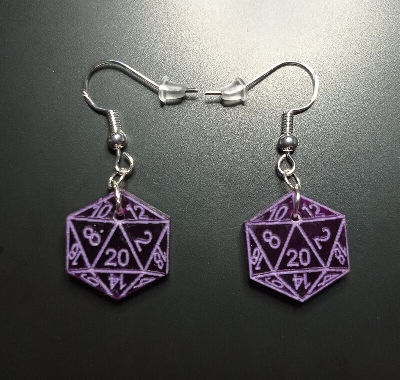 Boucles d&#39;oreilles dés 20, face 20