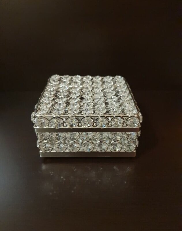 caja cuadrada metal con espejo y cristalitos