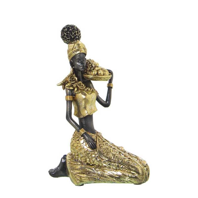 Figura Resina africana  arrodillada dorada
