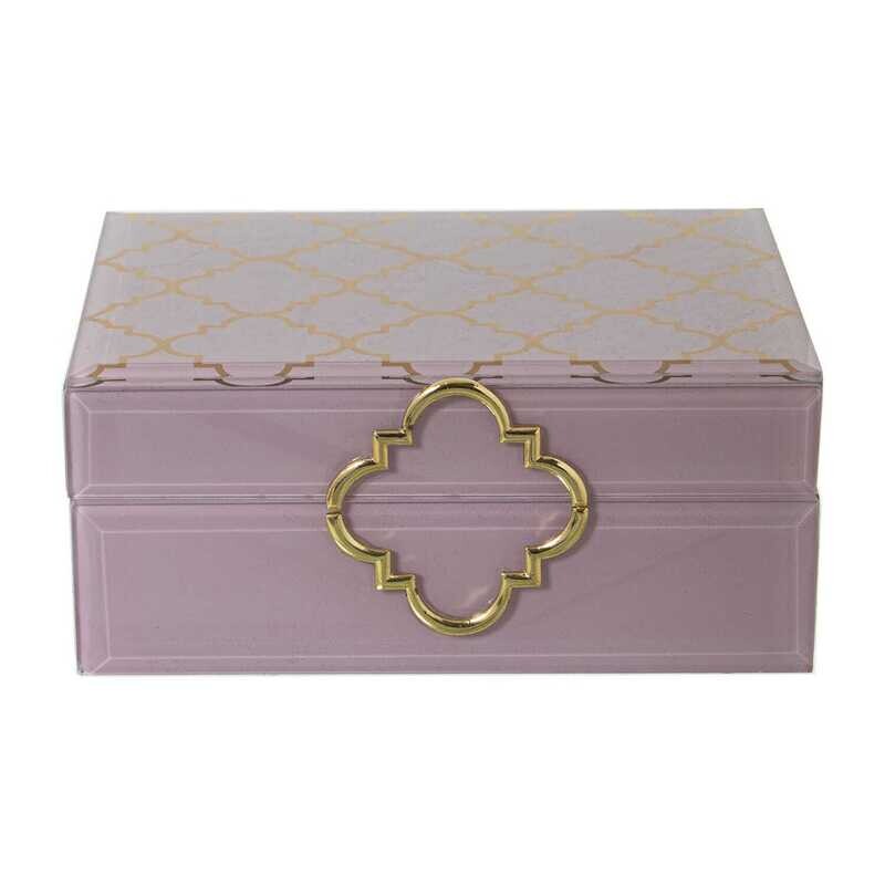 Joyero cristal/madera rosa /dorado