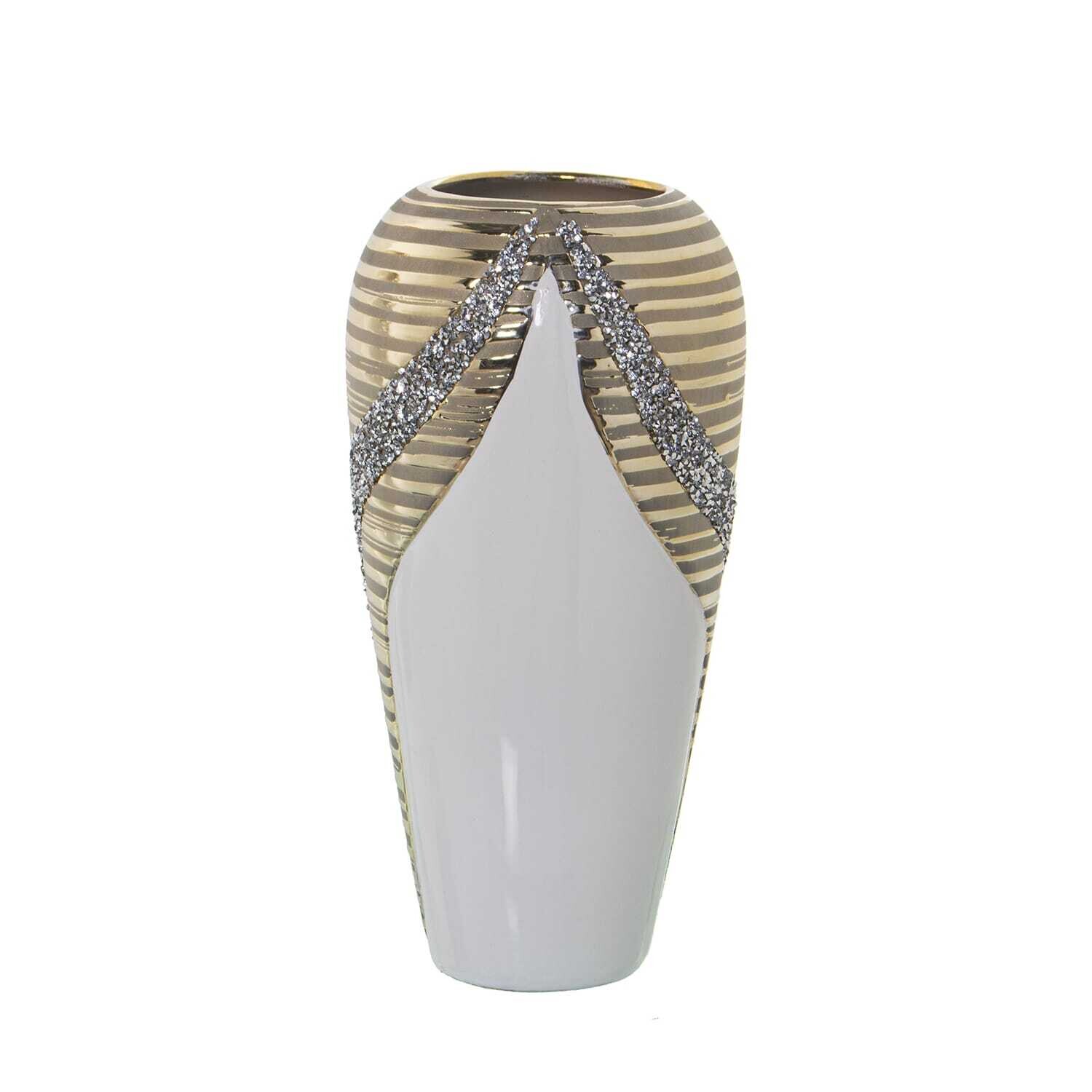 jarrón cerámica blanco/champagne con brillos