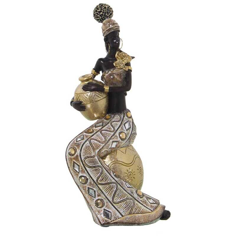 figura resina africana sentada dorada