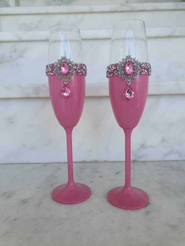 set 2 copas brindis rosa