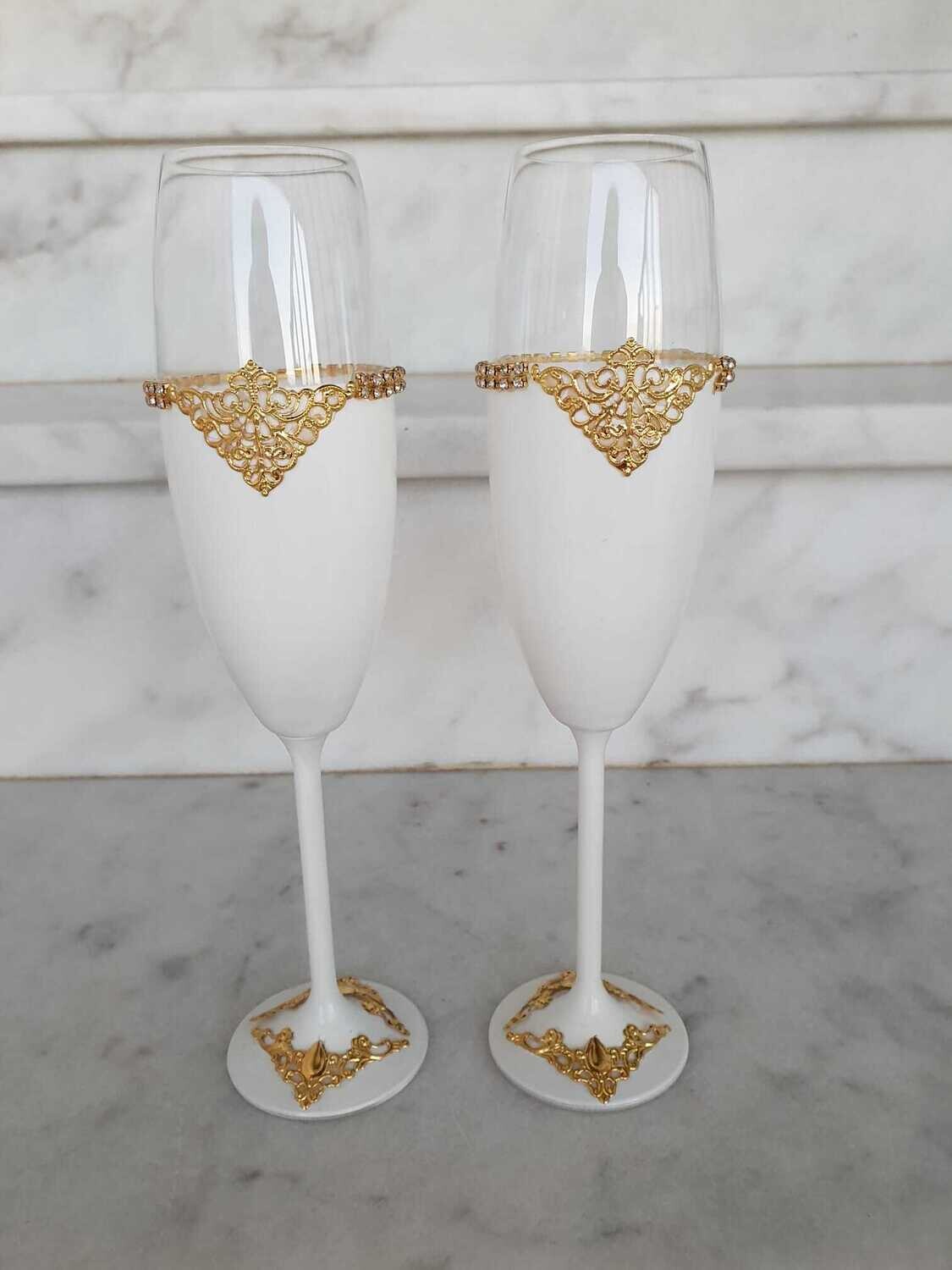 set 2 copas brindis blancas