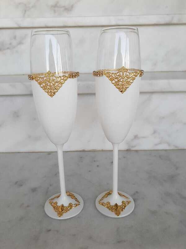 set 2 copas brindis blancas