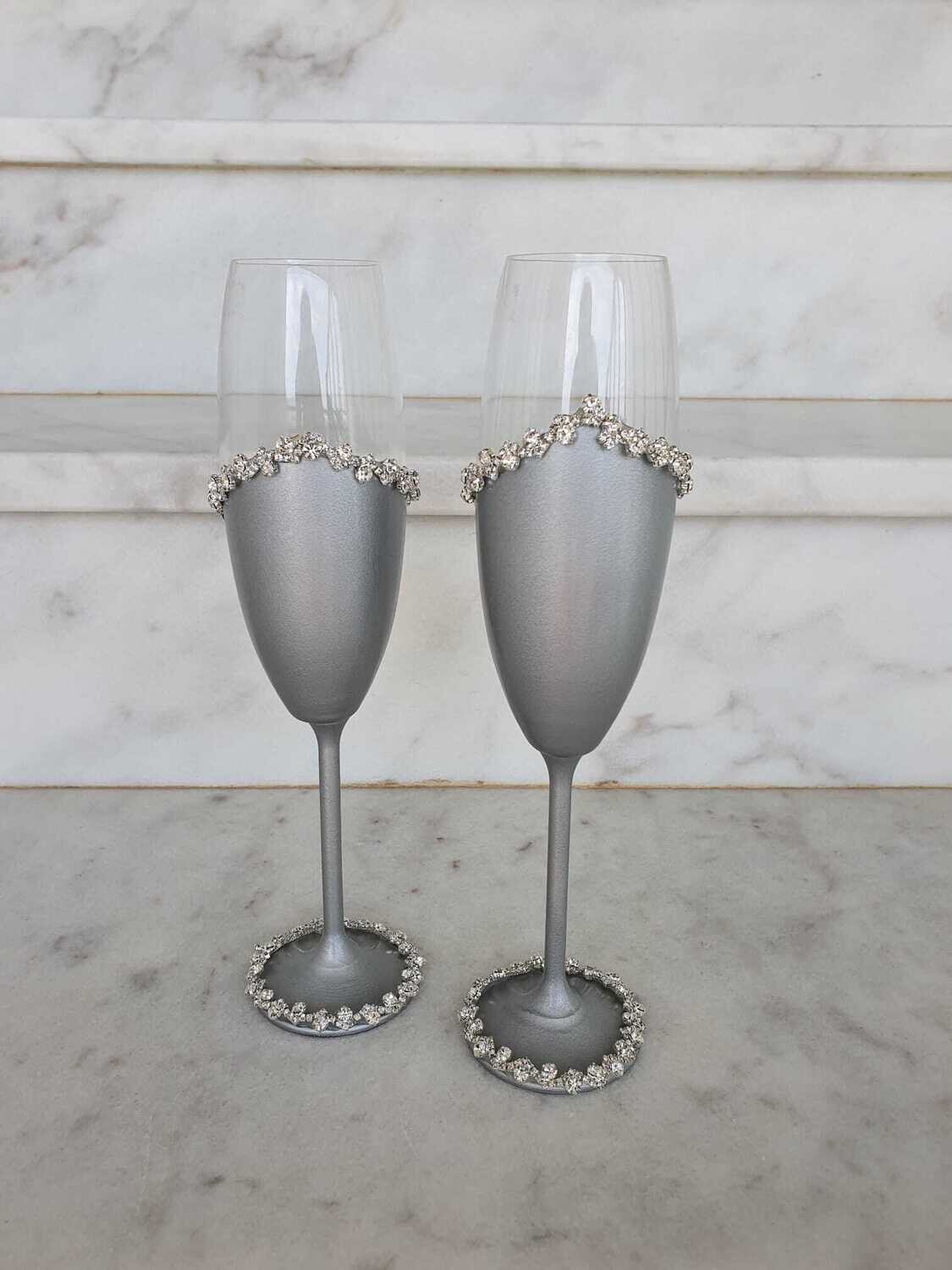 set 2 copas brindis gris