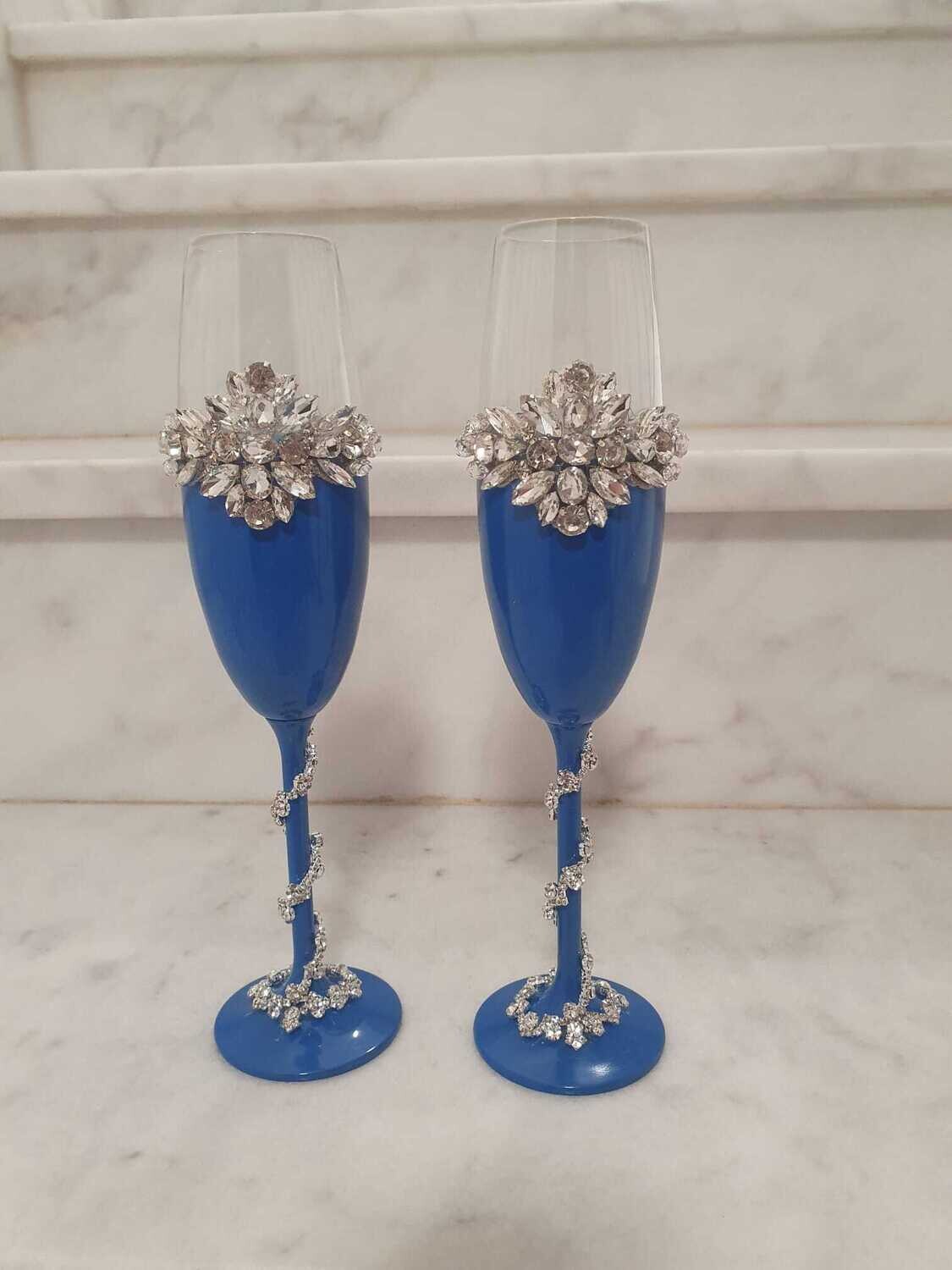 set 2 copas brindis azules