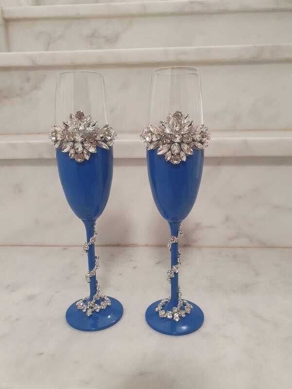 set 2 copas brindis azules