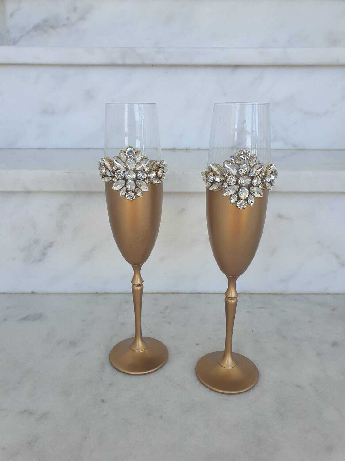 set 2 copas brindis doradas