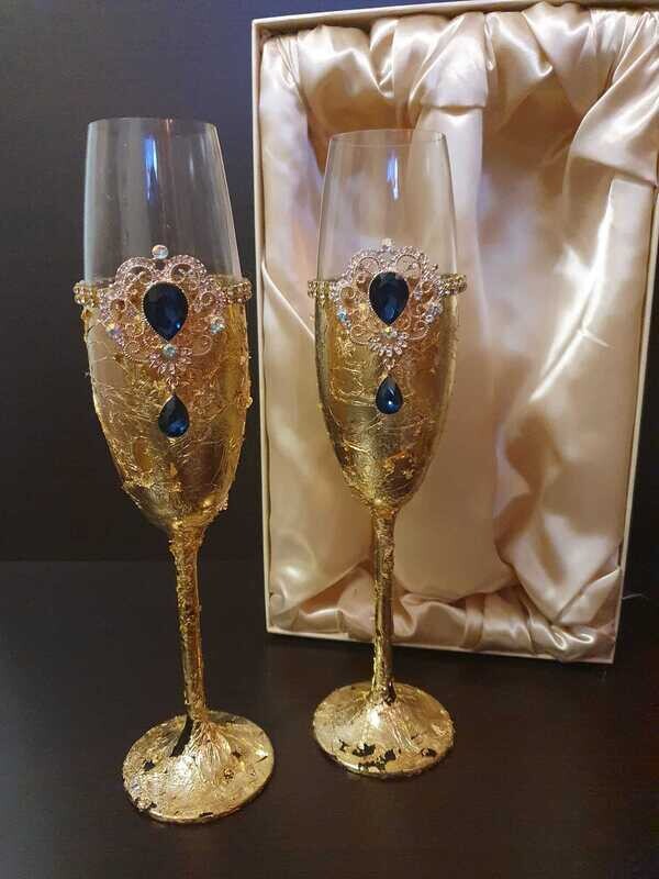 set 2 copas brindis pan de oro