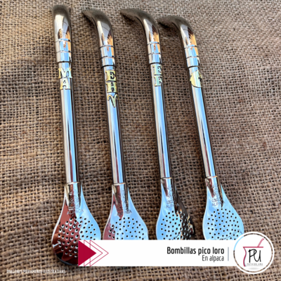 Bombillas pico loro en alpaca o bronce con apliques