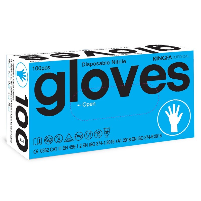 Kingfa nitriilikäsine, sininen, 100 kpl/rasia, S-L (10 rasian rahtilaatikko) Kingfa nitriilikäsine, sininen, 100 kpl/rasia, S-L (10 rasian rahtilaatikko)