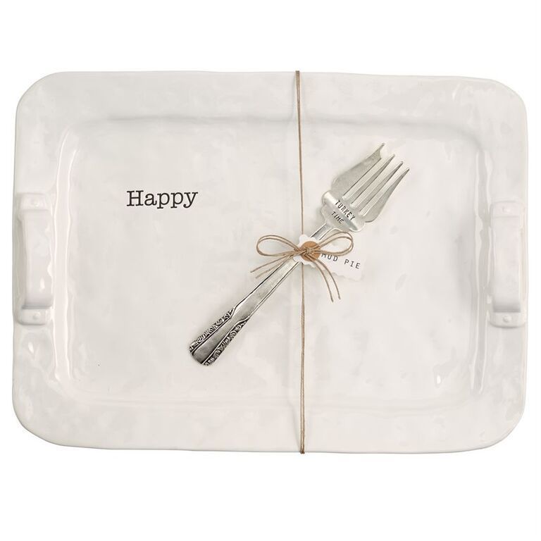 &quot;Happy Turkey Time&quot; Serving Platter &amp; Fork