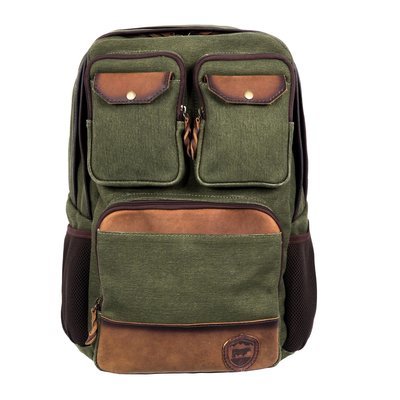 MILITARY GREEN CANVAS BACKPACK LEATHER TRIM