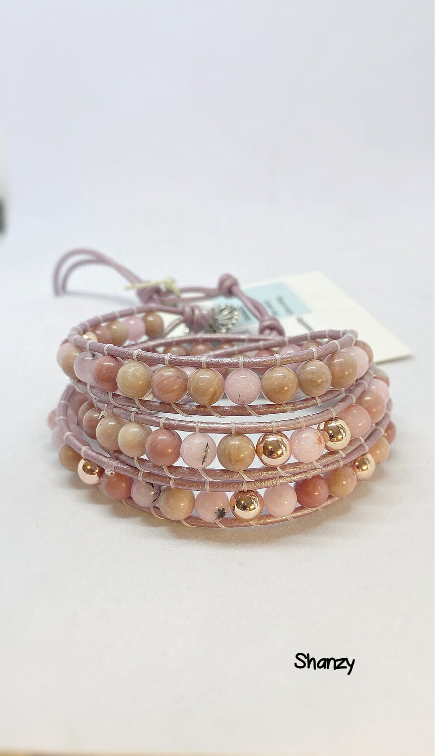 Rose Hematite, Rhodonite, Cherry Jasper Wrap Bracelet