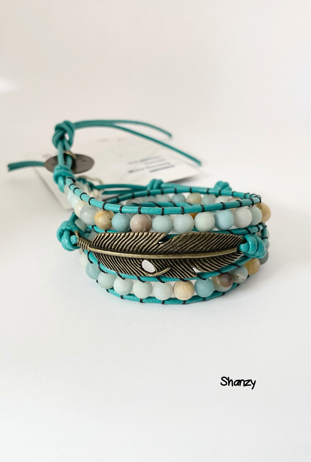 Amazonite Feather Wrap Bracelet