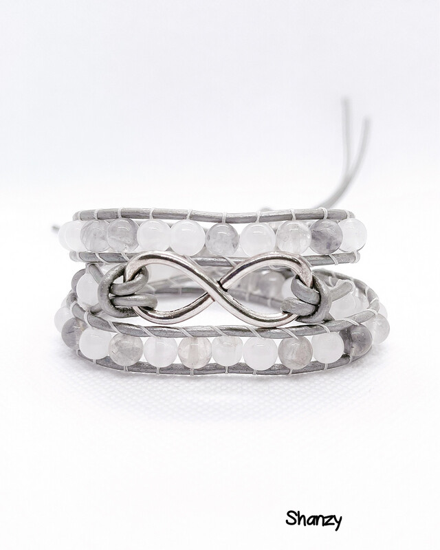 Infinity Quartz & Snow Jade Wrap Bracelet