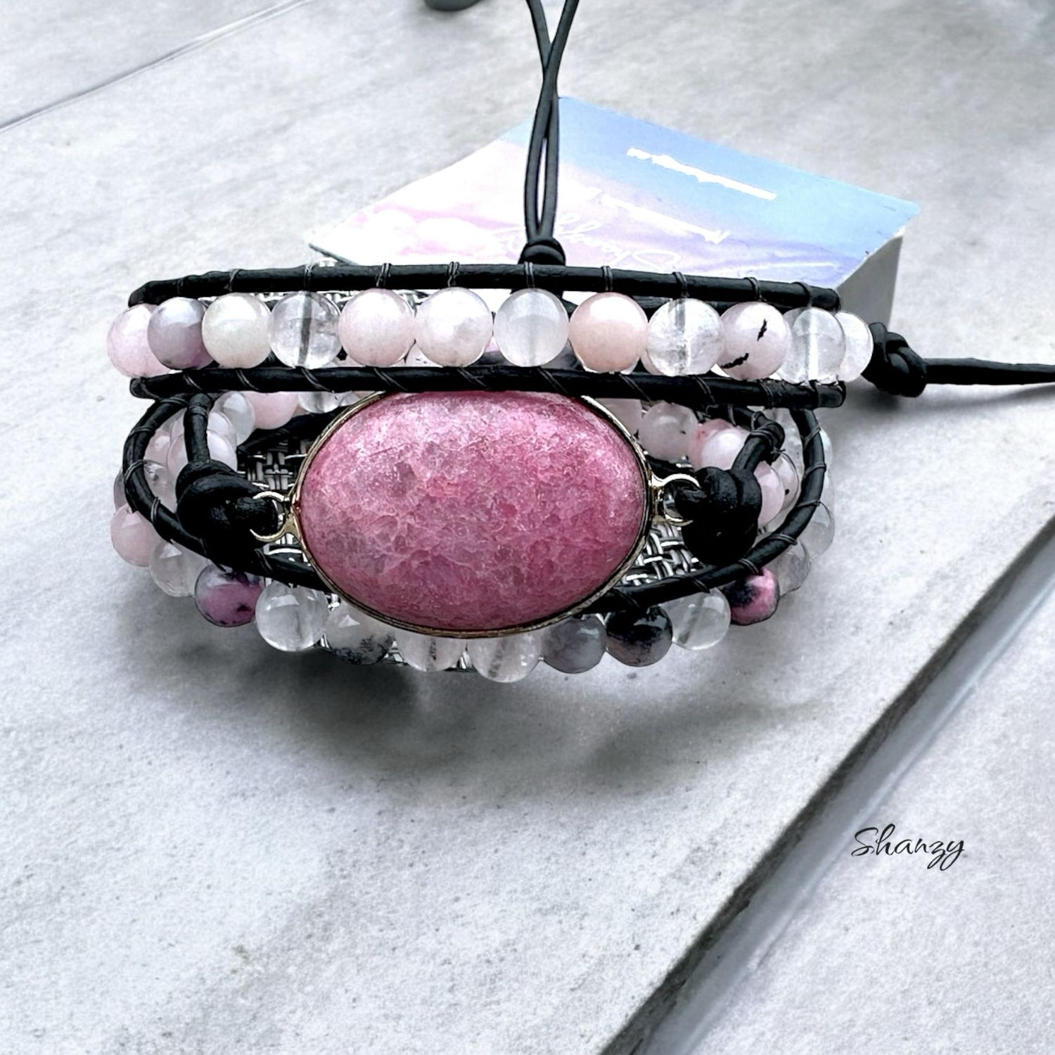 Cherry Jasper, Rose Quartz Wrap Bracelet