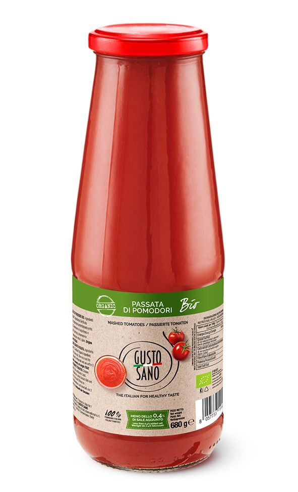 GUSTO SANO PASSATA BIO IN VETRO - CONFEZIONE DA 12 BOTTIGLIE DA 680 GR