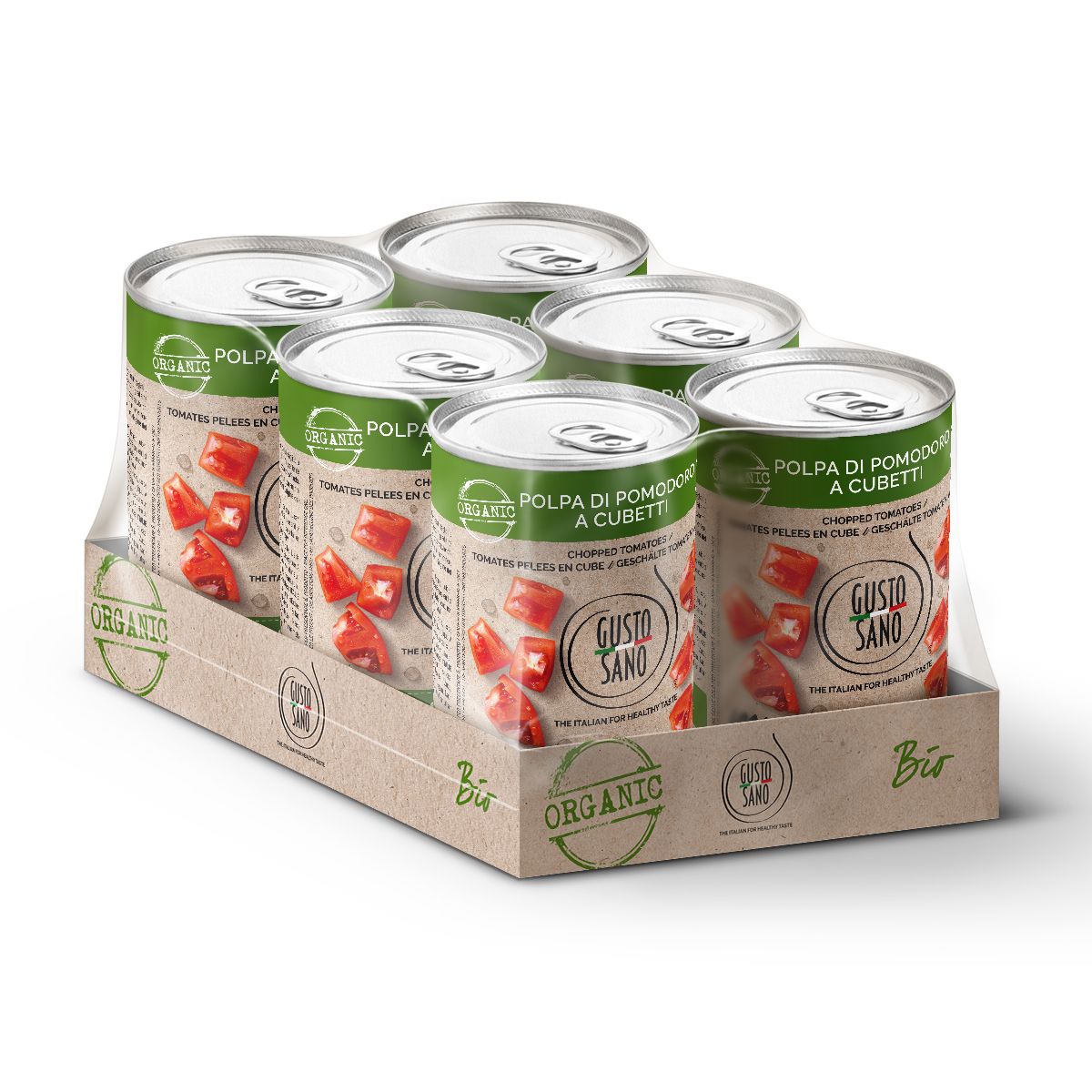 GUSTO SANO POLPA DI POMODORO A CUBETTI - CONFEZIONE DA 6 BARATTOLI DA 400 GR