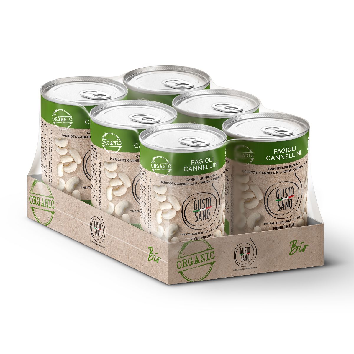 GUSTO SANO FAGIOLI CANNELLINI BIO - CONFEZIONE DA 6 BARATTOLI DA 400 GR