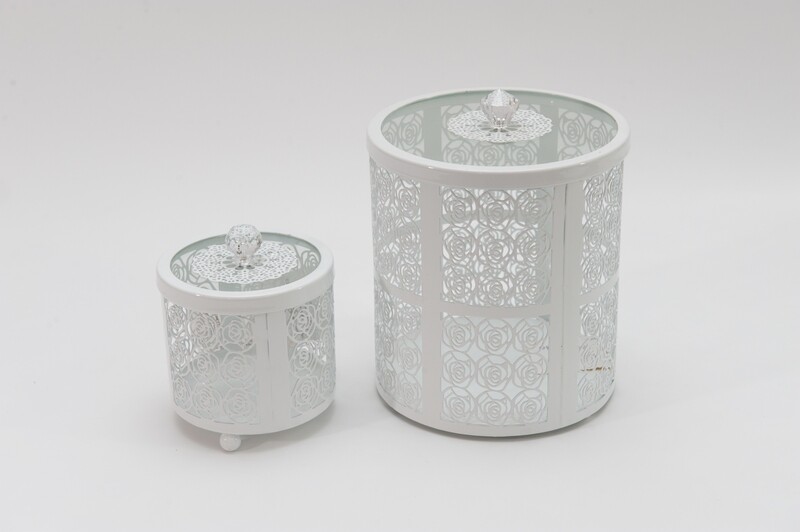 SCATOLA METALLO BIANCO DEC. ROSE - GRANDE