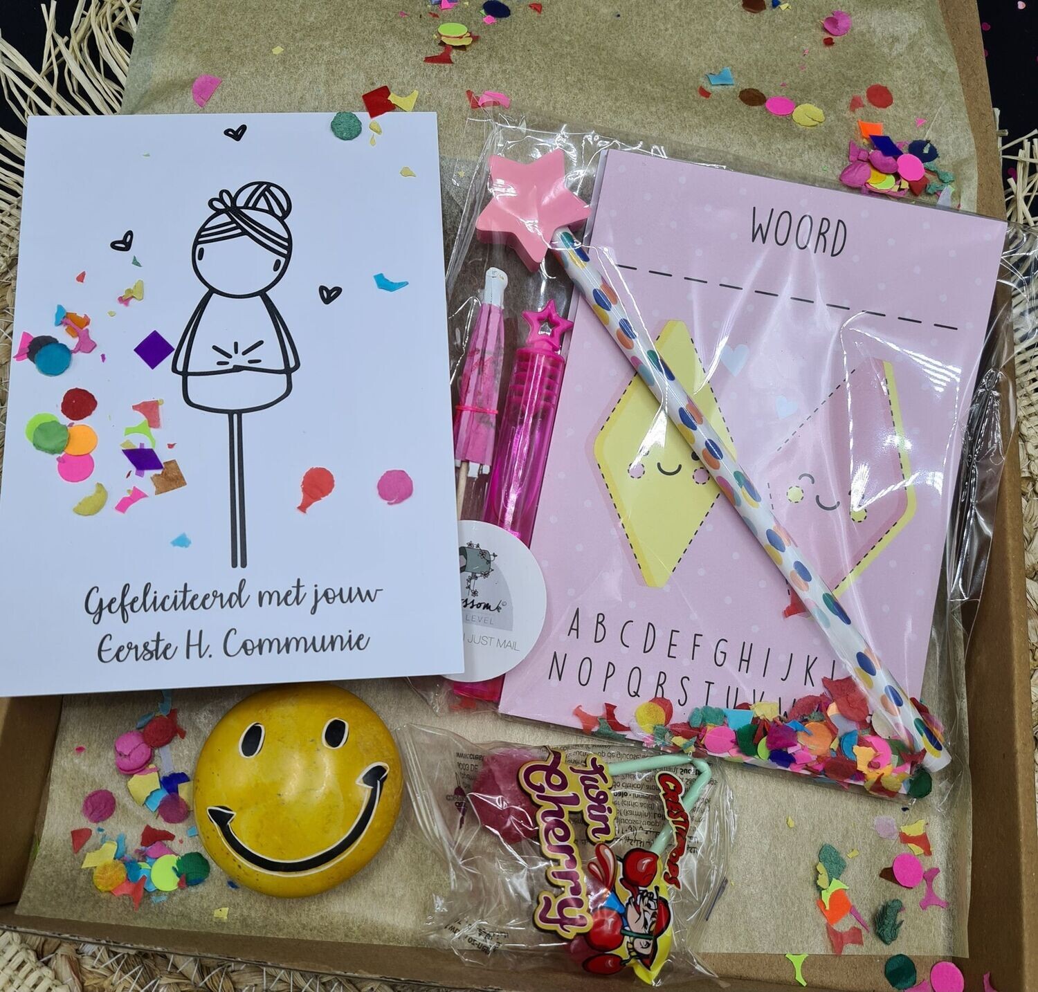  gefeliciteerd met je communie smiley brievenbus cadeau