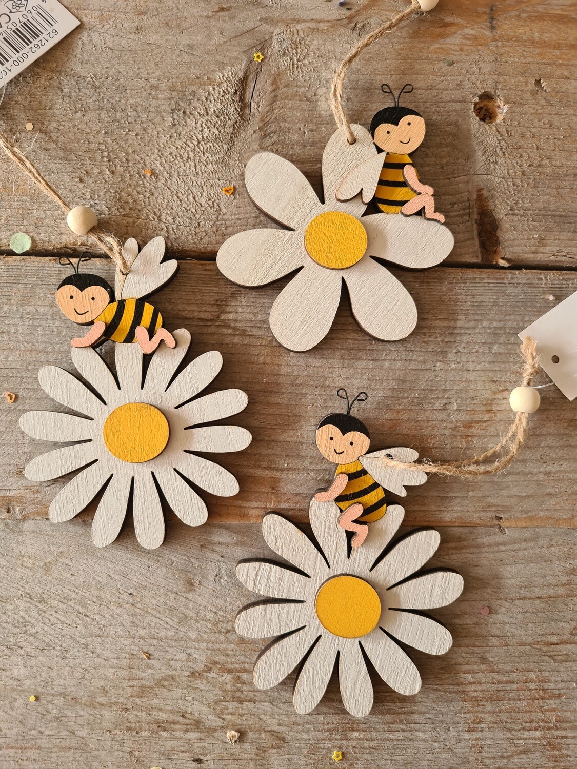 houten bijtje met bloem set
