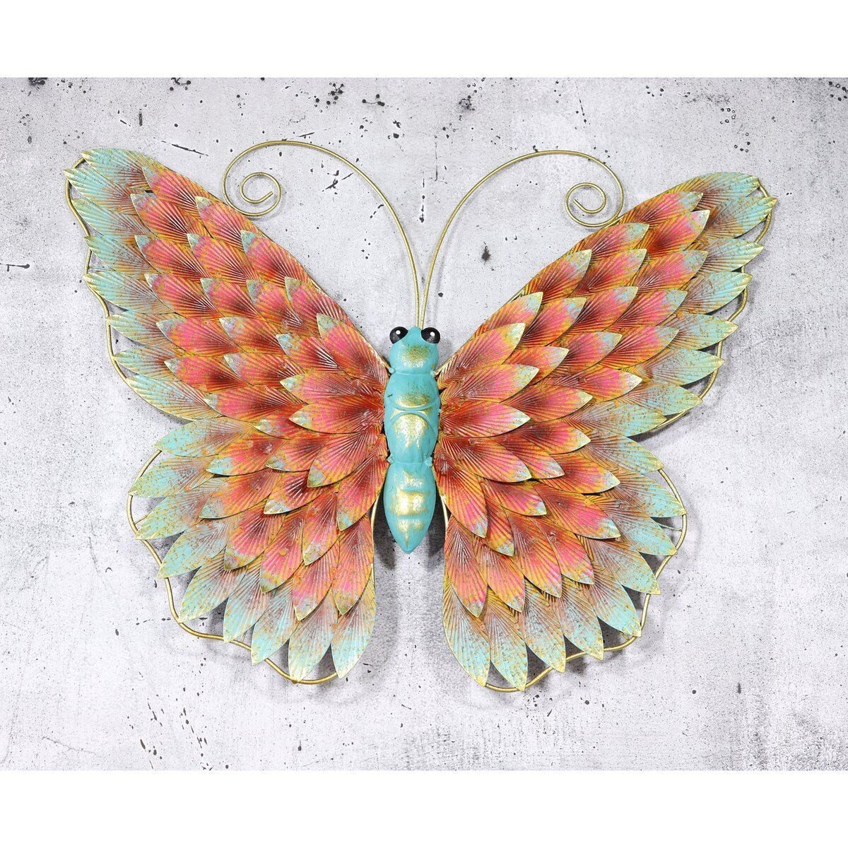 Kleurrijke vlinder metalen wandhanger-groot-binnen-buiten-55cm