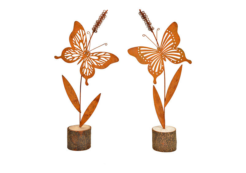 Roest vlinder set op houten voet