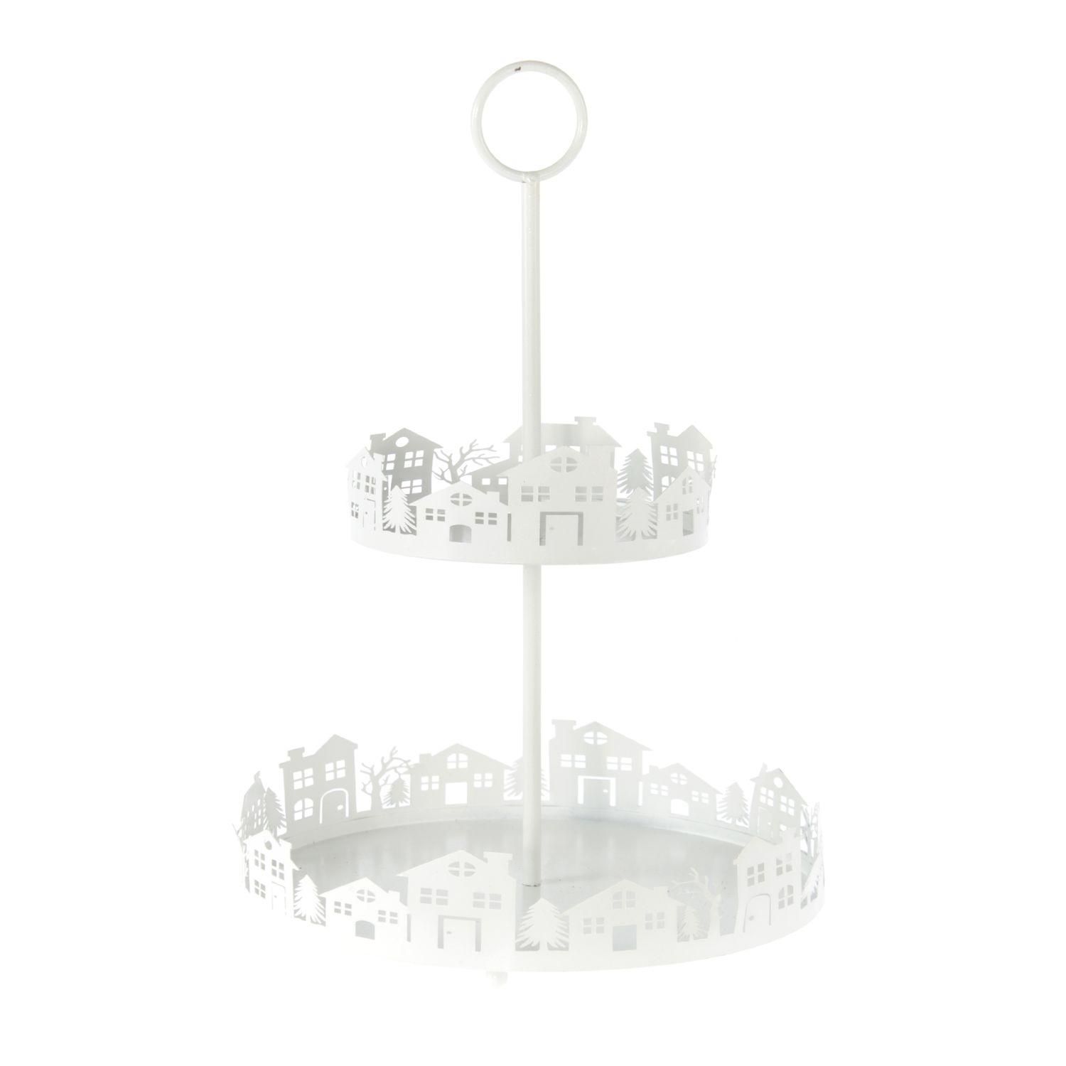 Metalen etagere met huizenrij, 25,5 x 25,5 x 36 cm, wit