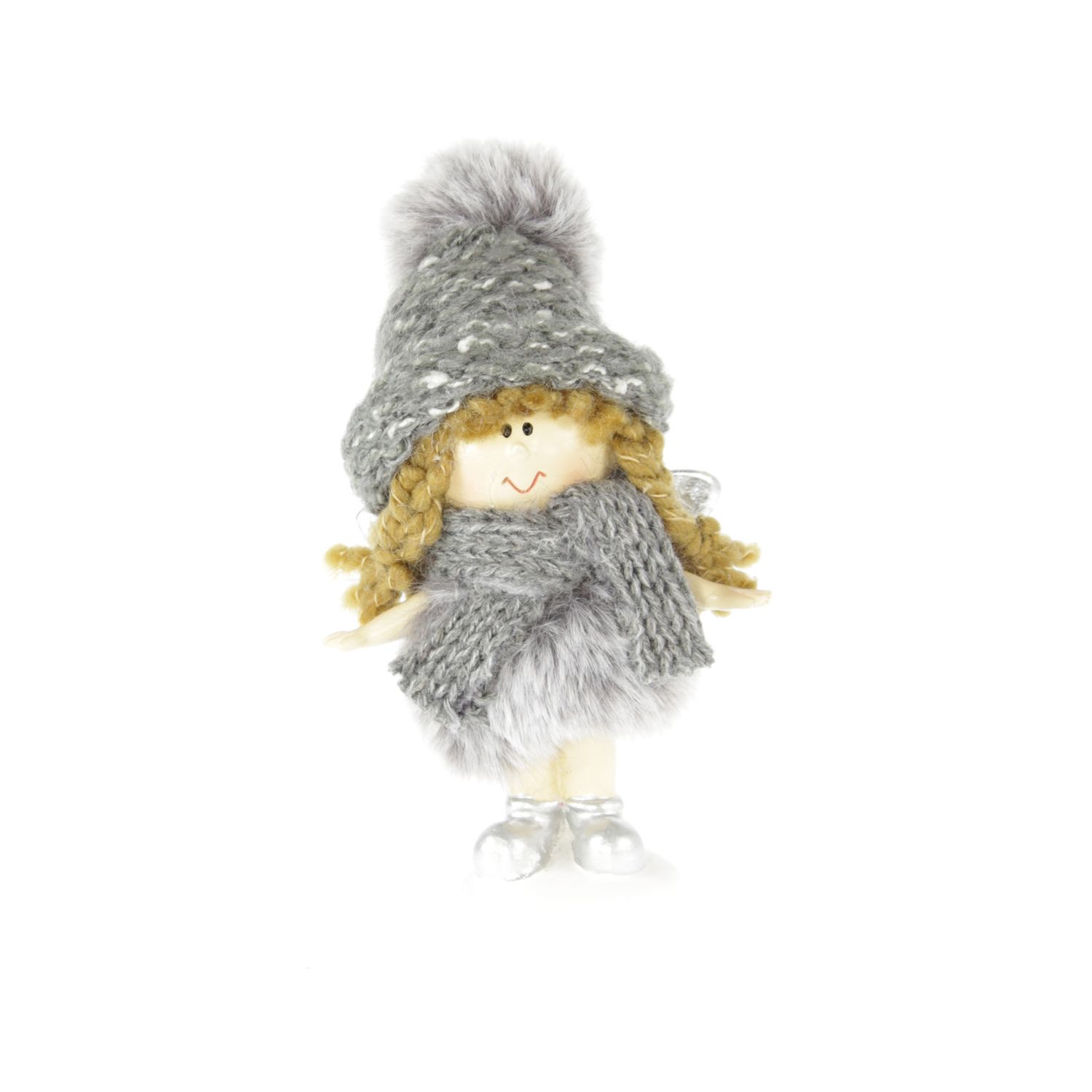 winterengel met sjaal, 7,5 x 4 x 10,5 cm, grijs