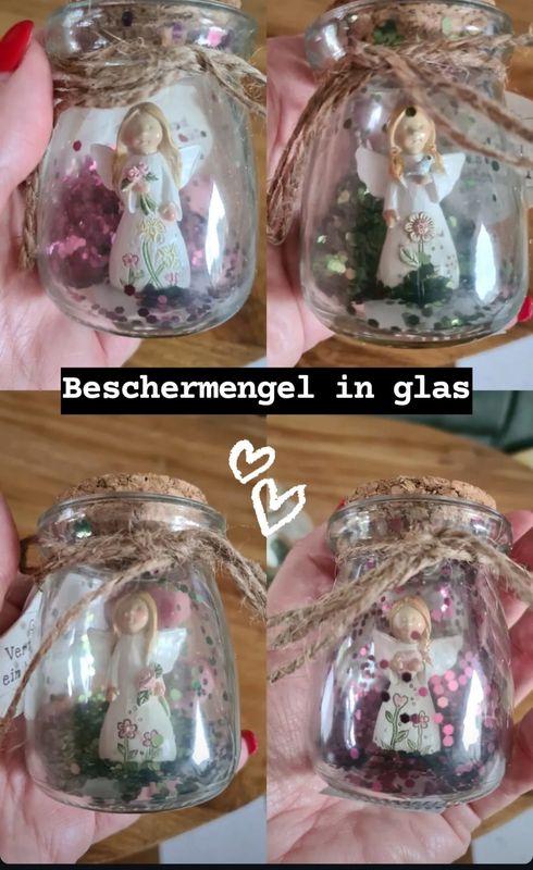 Beschermengel in glaasje met glitter