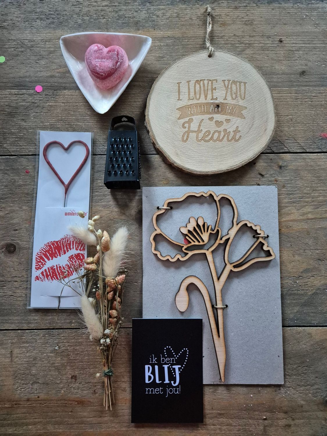 3d houten bloem  cadeau set