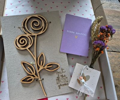 Dikke knuffel en bloemetje brievenbus cadeau Dikke knuffel en bloemetje brievenbus cadeau