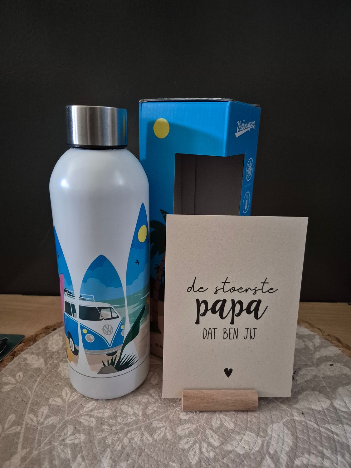 vaderdag cadeau volkswagen t1 bus thermos fles met kaartje