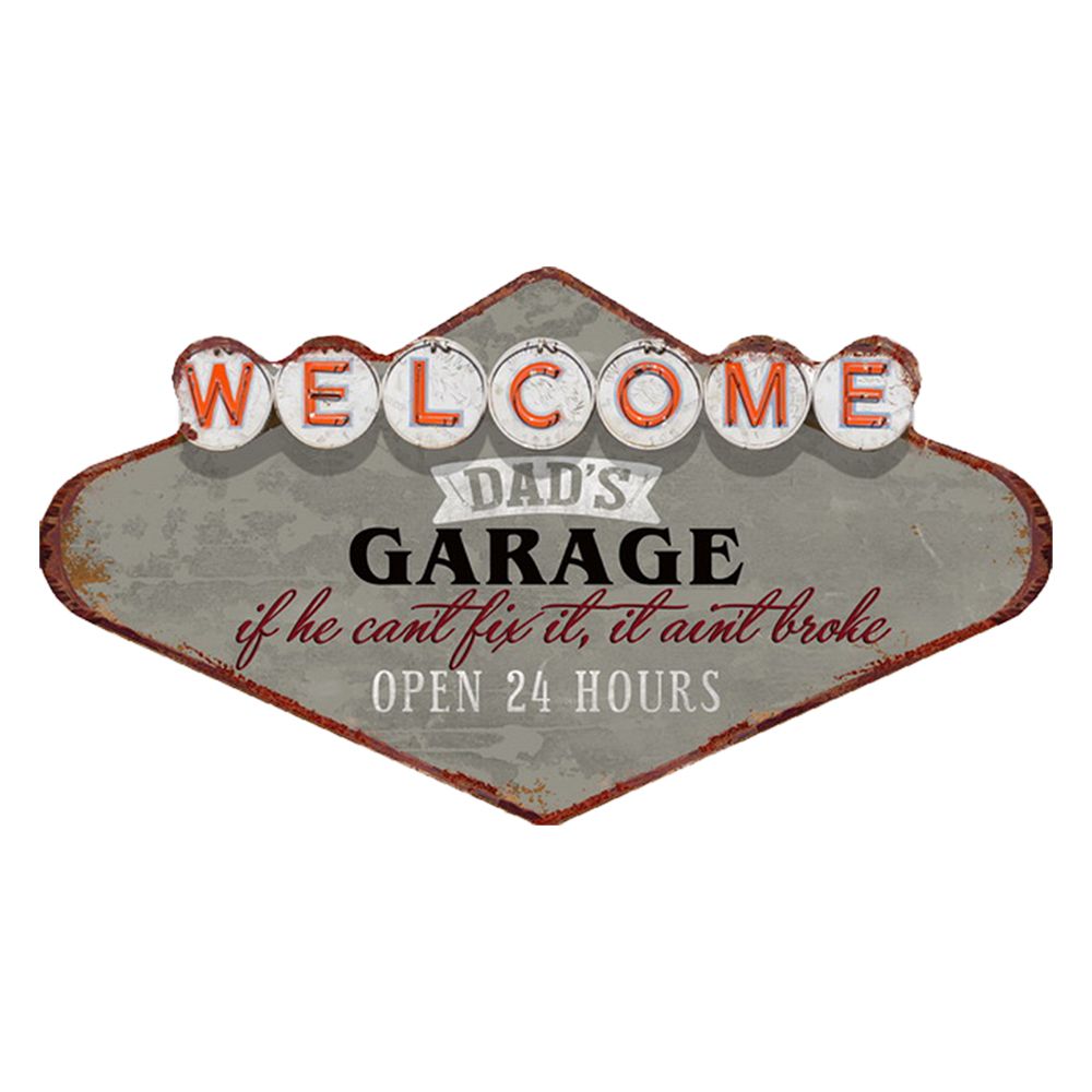 Clayre & Eef Wanddecoratie 49x27 cm Grijs Rood Ijzer Welcome Dad's Garage Muurdecoratie