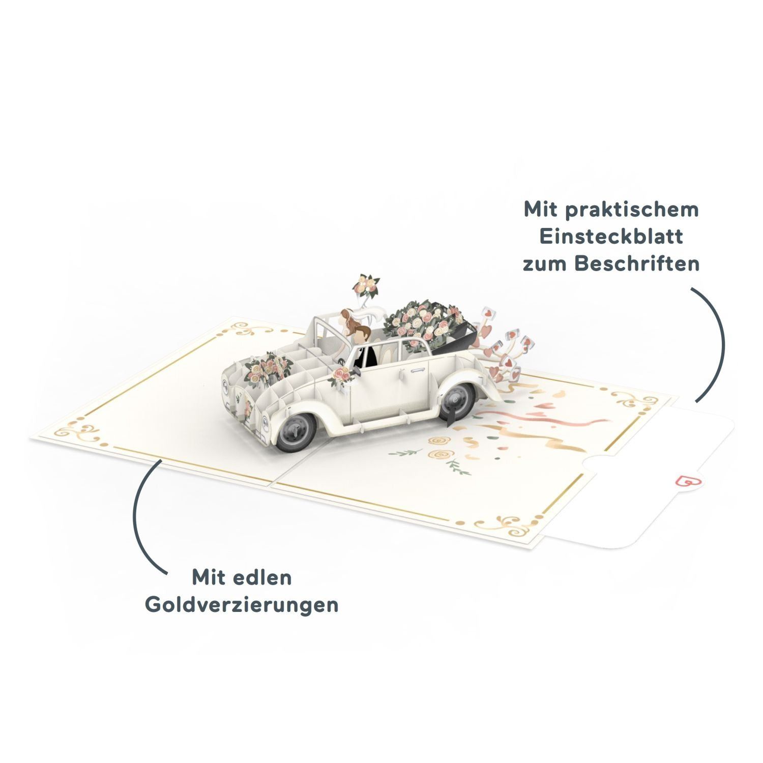 papercrush® Pop-up Huwelijkskaart Bruidsauto - 3D huwelijkskaart elegant "just married",