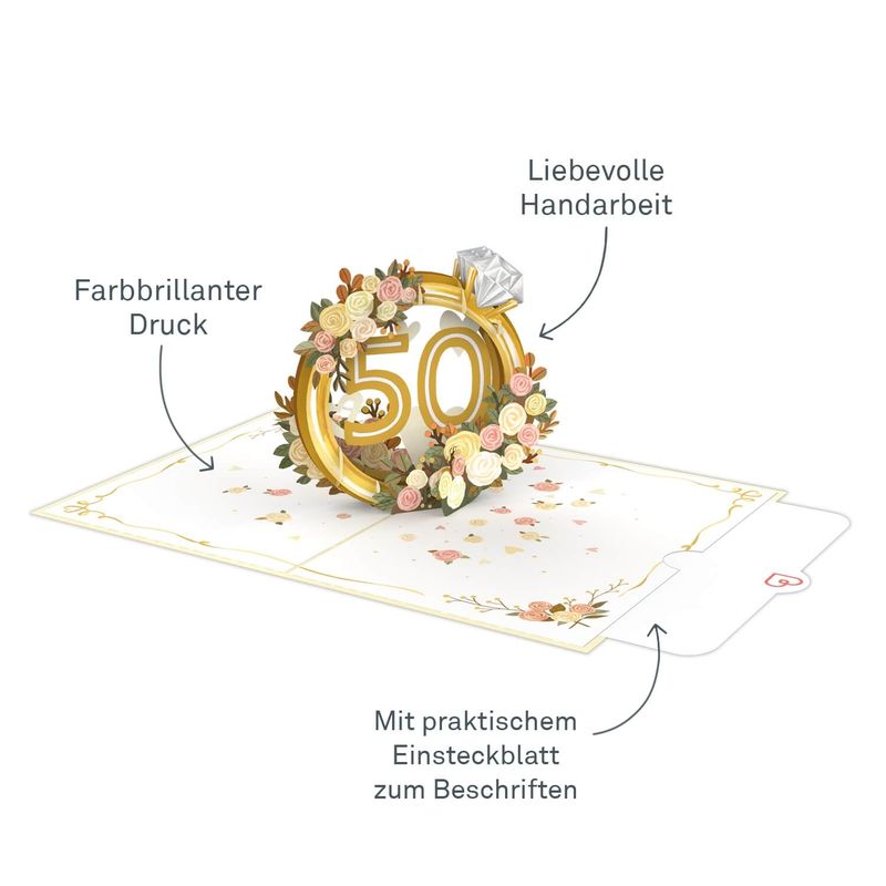 papercrush® Pop-up kaart Gouden Bruiloft - Elegante 3D-wenskaart voor het gouden huwelijk