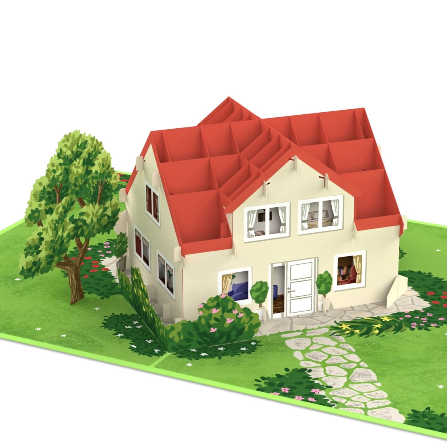 papercrush® Pop-up kaart 3D Handgemaakte pop-upkaarthuis met tuin met 3D-effect
