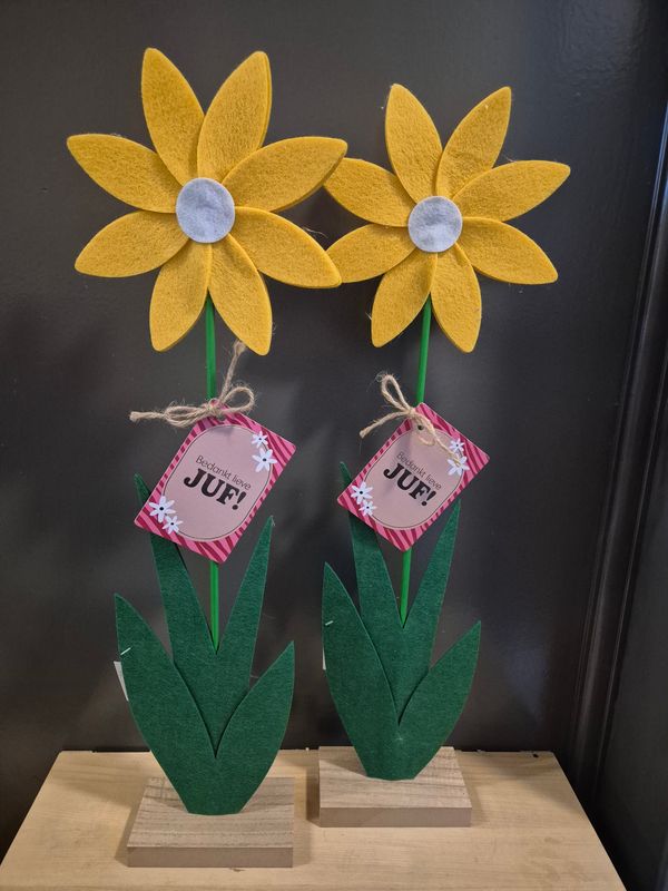 Juffen cadeau-Mooie vilten bloem op voet