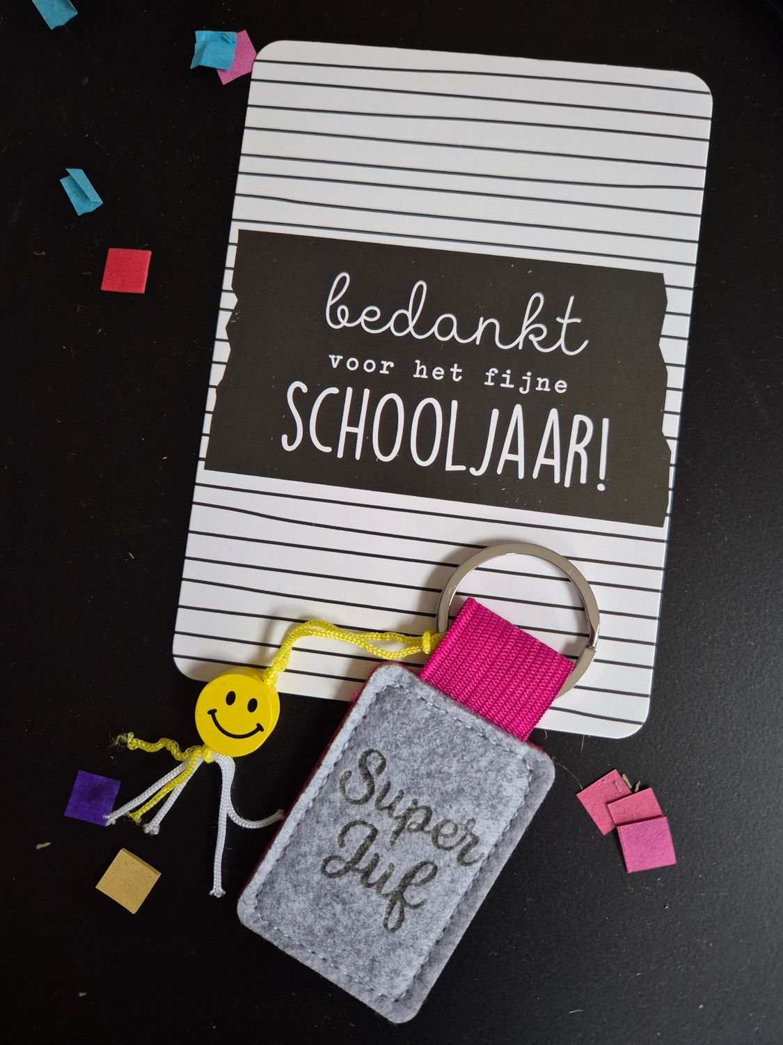 juffen  cadeau-super juf sleutelhanger met kaart
