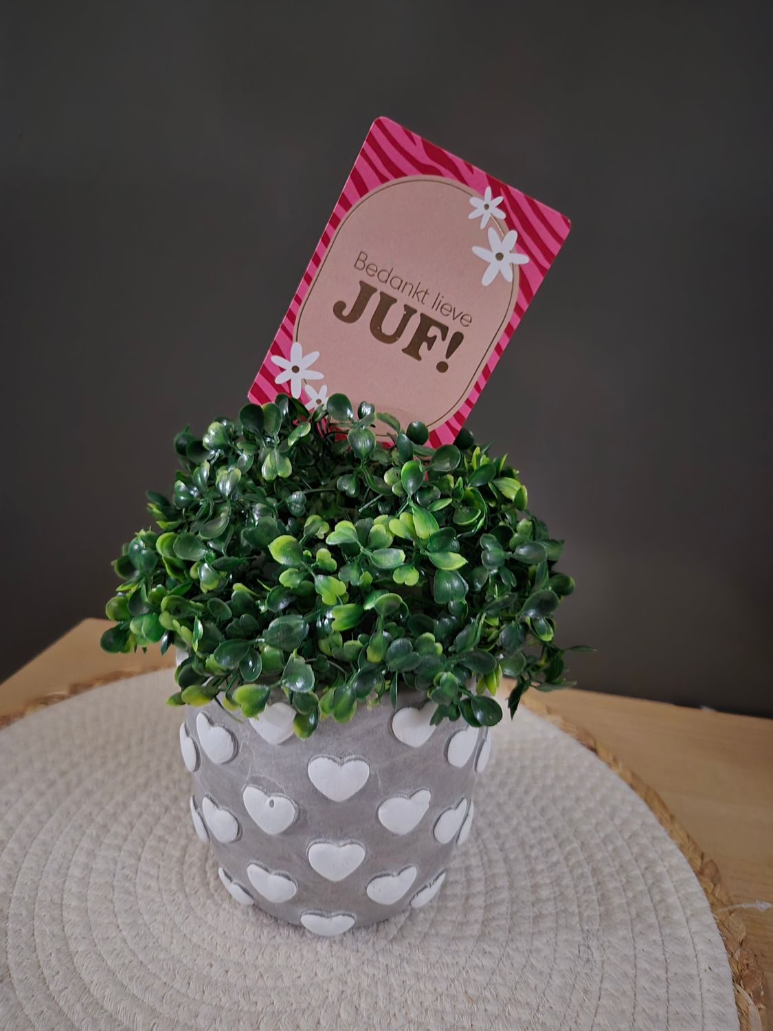 juffen cadeau- Betonnen hartjes bloempot